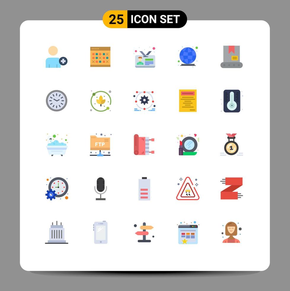 Modern Set of 25 Flat Colors Pictograph of internet global schedule employee card id Editable Vector Design Elements