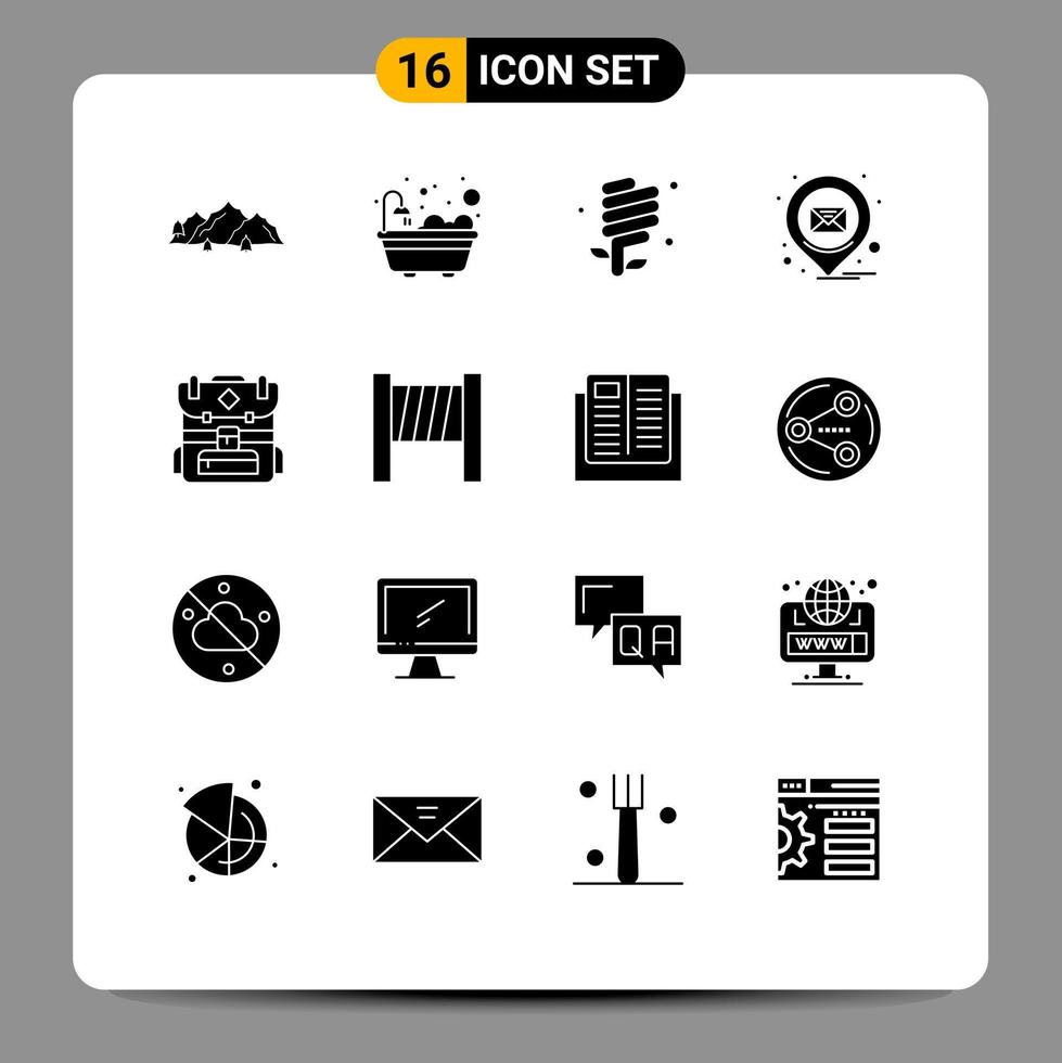 Universal Icon Symbols Group of 16 Modern Solid Glyphs of bag pin earth day location green Editable Vector Design Elements