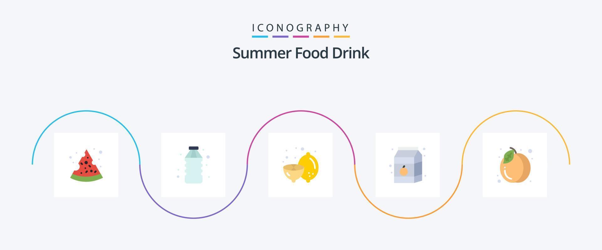 Summer Food Drink Flat 5 Icon Pack Including summer. pack. food. milk. drink vector