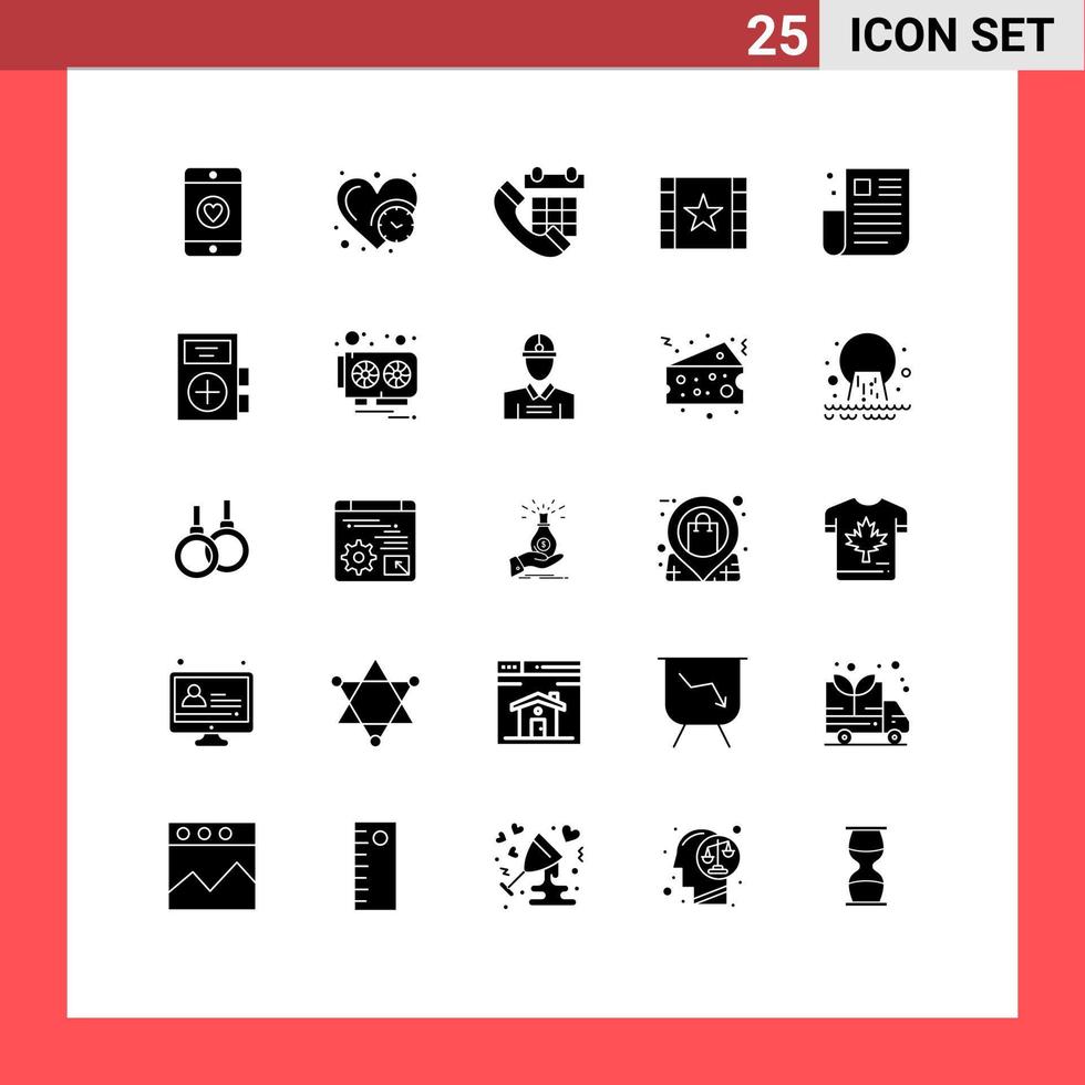 Universal Icon Symbols Group of 25 Modern Solid Glyphs of news star calendar stream multimedia Editable Vector Design Elements