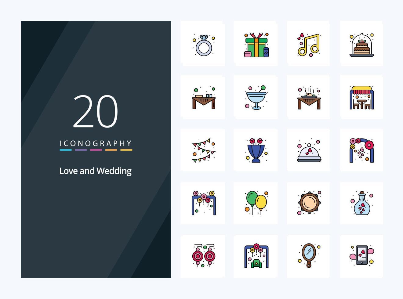 20 Wedding line Filled icon for presentation vector