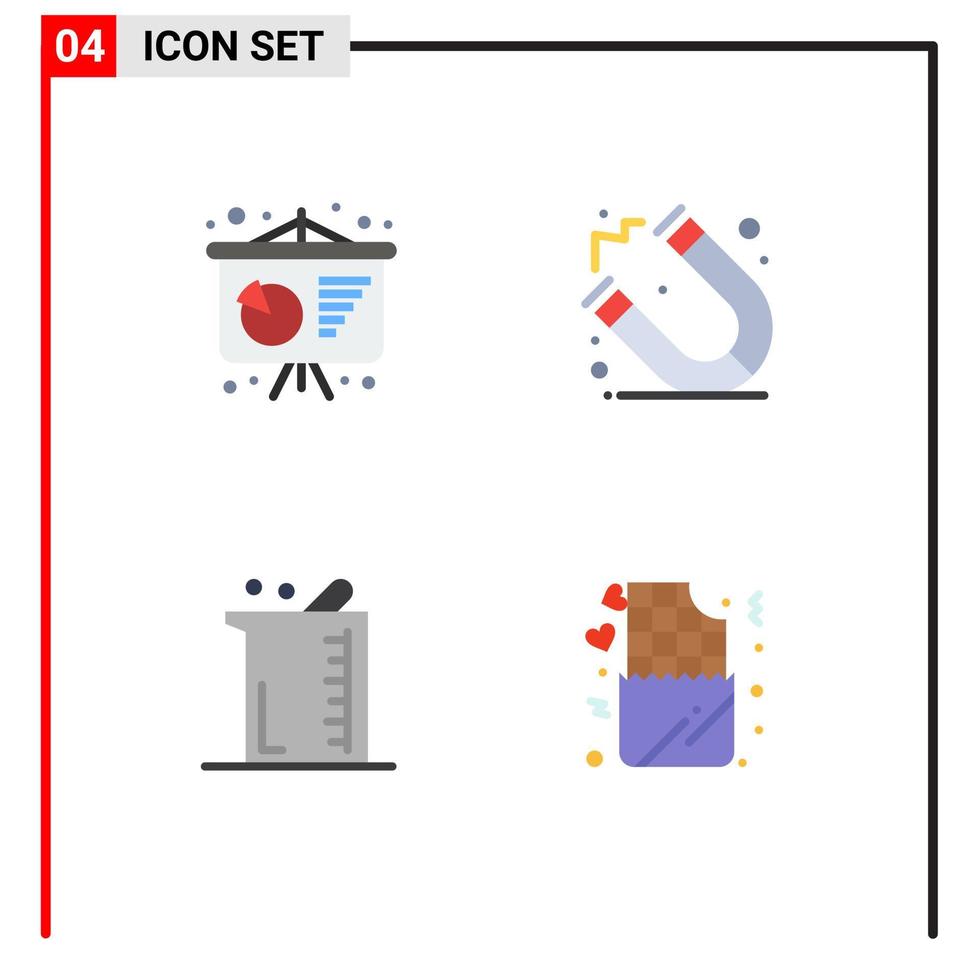 4 Universal Flat Icon Signs Symbols of business presentation chemistry education bigger chocolate Editable Vector Design Elements