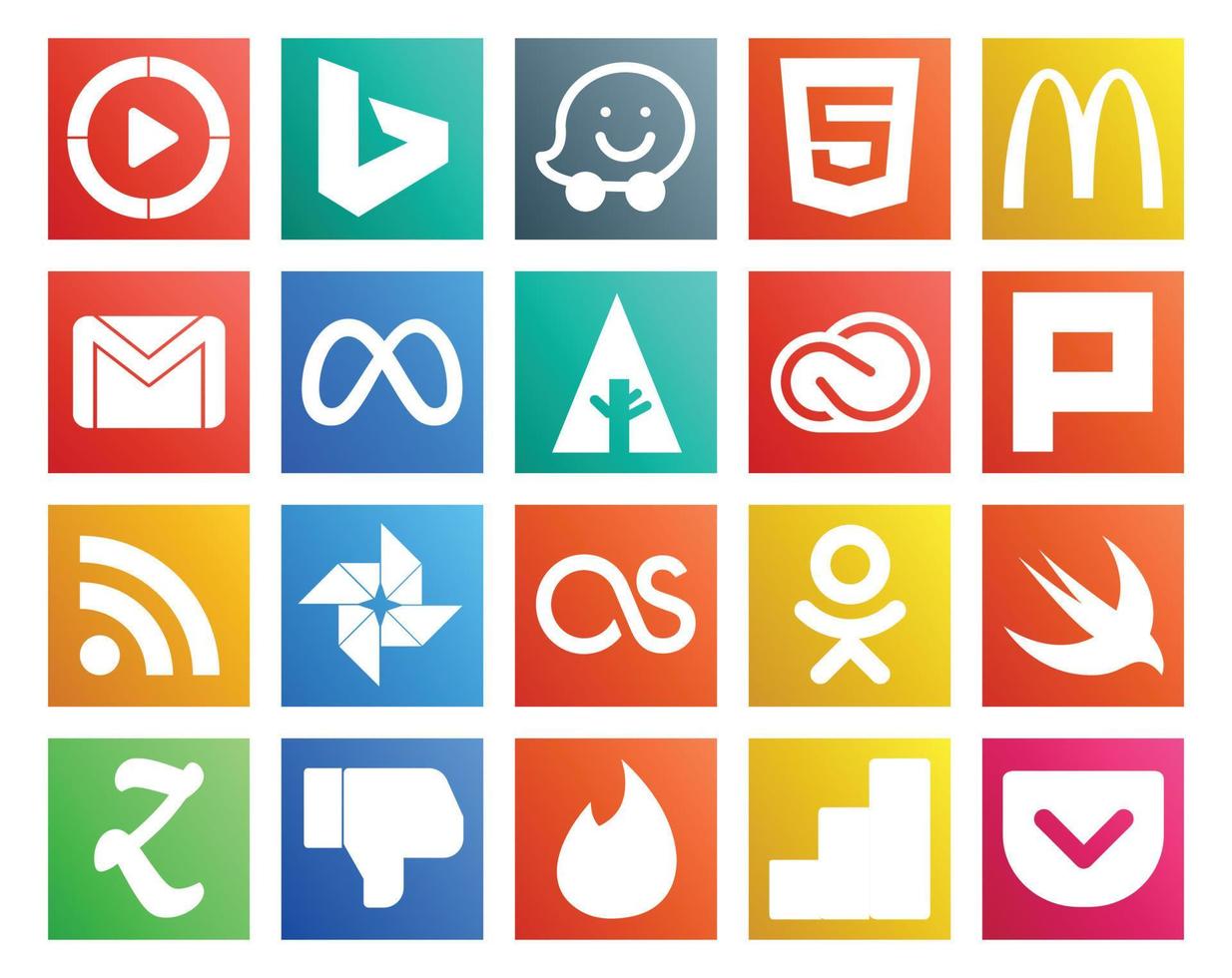 20 Social Media Icon Pack Including photo plurk mail adobe creative cloud vector