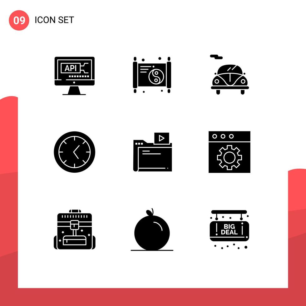 Stock Vector Icon Pack of 9 Line Signs and Symbols for app video automobile movie clock Editable Vector Design Elements