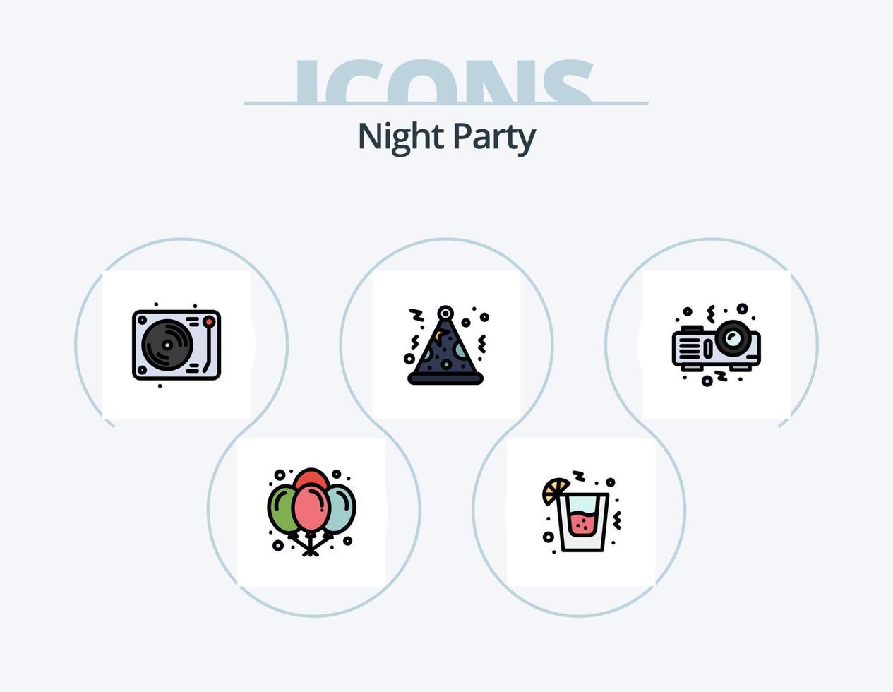 Night Party Line Filled Icon Pack 5 Icon Design. night. hat. drink. night. strawberry vector