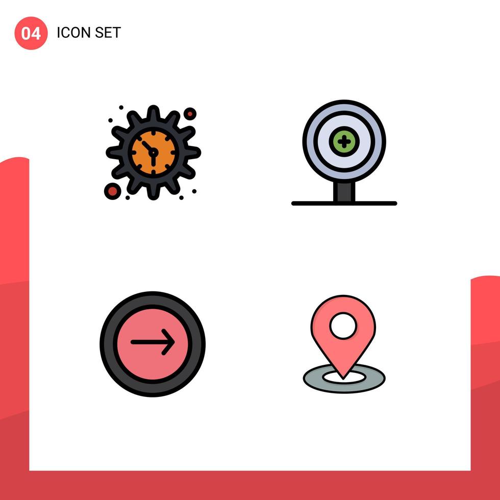 Stock Vector Icon Pack of 4 Line Signs and Symbols for gear interface watch target navigation Editable Vector Design Elements