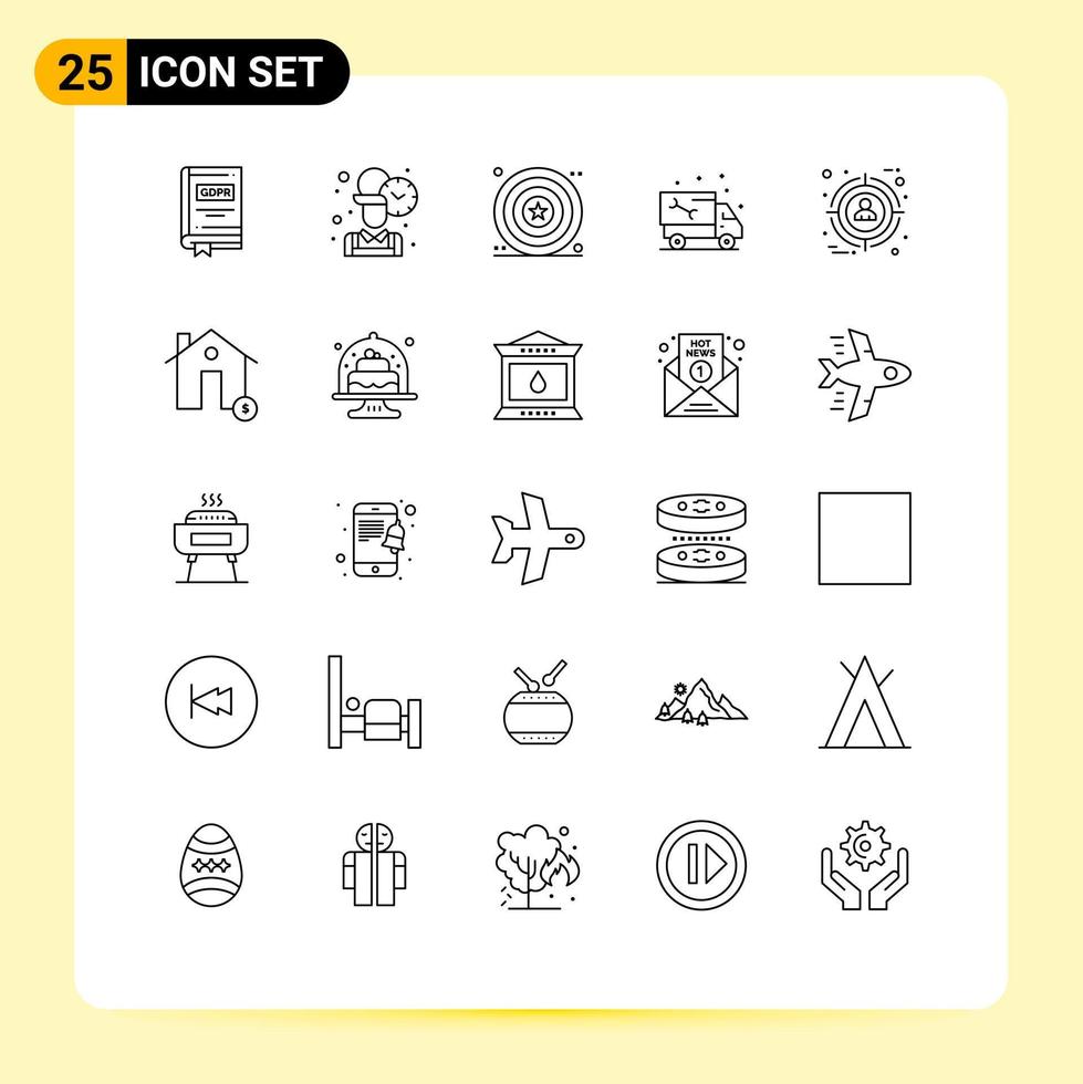 Set of 25 Modern UI Icons Symbols Signs for truck plumber worker pipe shield Editable Vector Design Elements