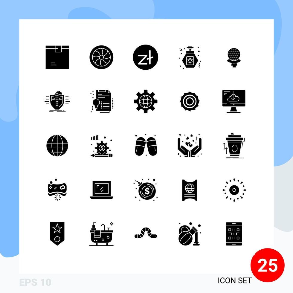 Editable Vector Line Pack of 25 Simple Solid Glyphs of sport party wheel night money Editable Vector Design Elements