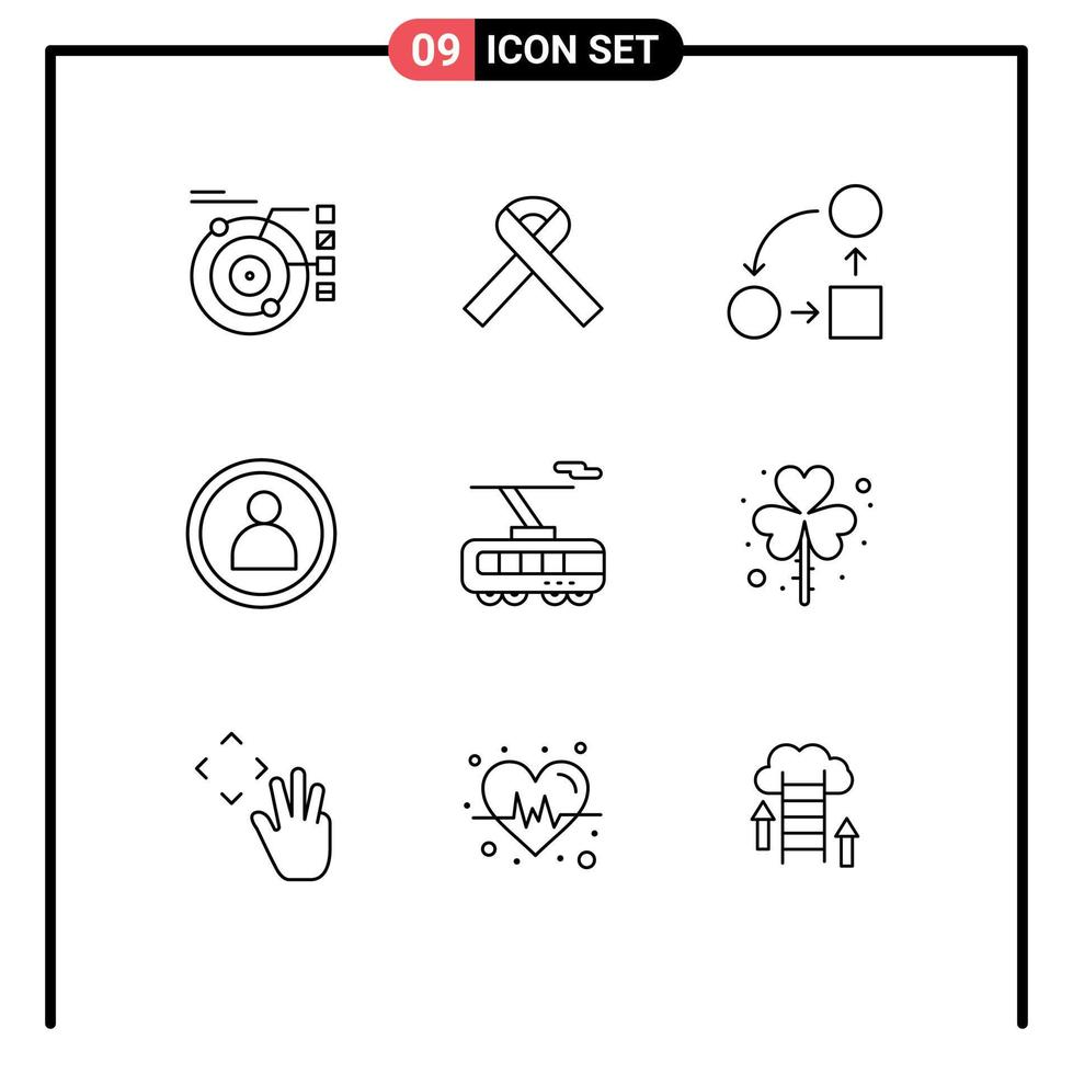 Group of 9 Outlines Signs and Symbols for smart user diagram person tactic Editable Vector Design Elements
