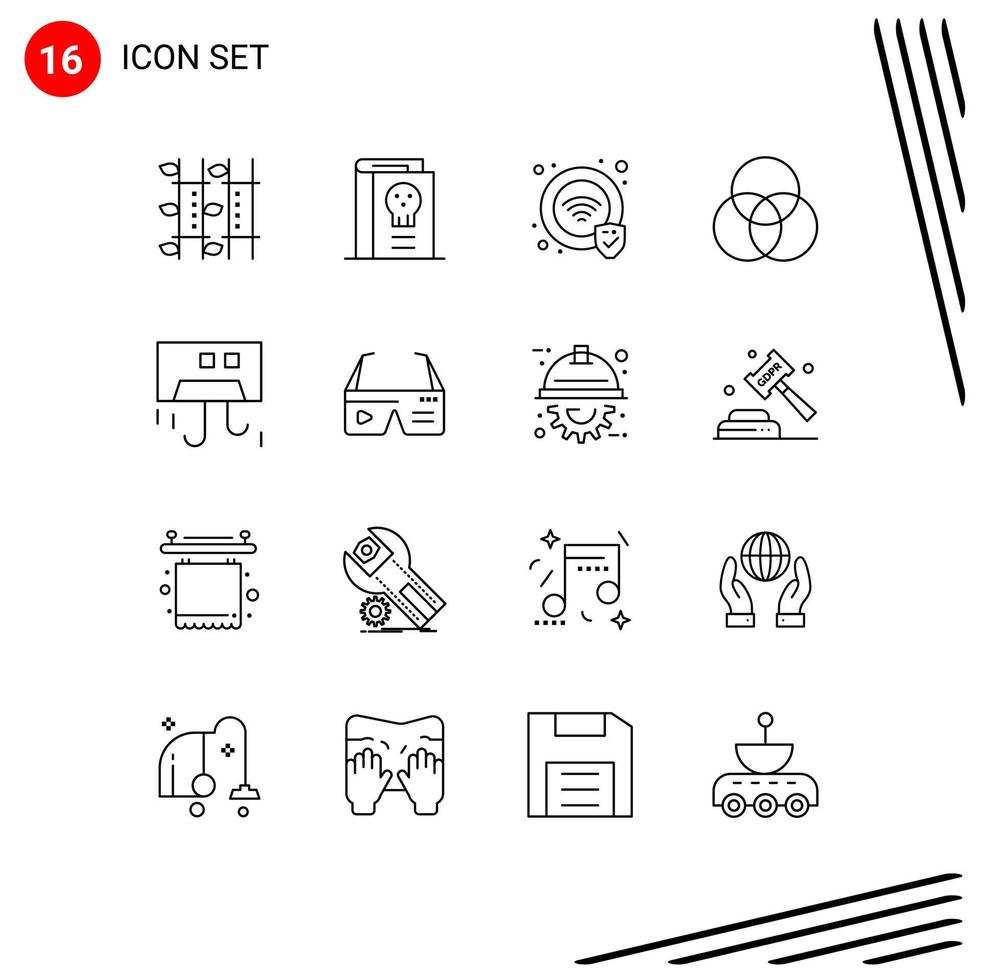 User Interface Pack of 16 Basic Outlines of condition intersection halloween color wifi Editable Vector Design Elements