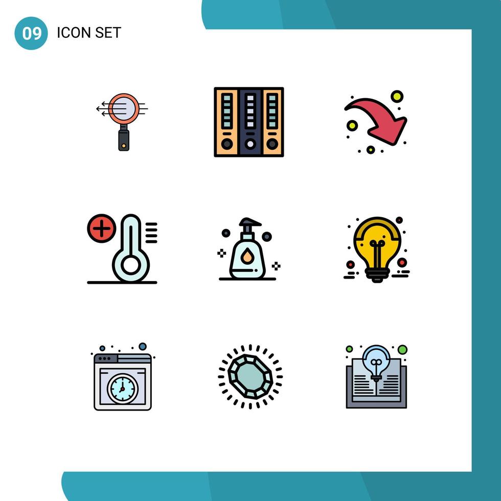 9 Universal Filledline Flat Colors Set for Web and Mobile Applications ideas spray arrow cleaning plus Editable Vector Design Elements