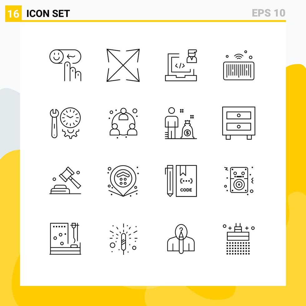 Mobile Interface Outline Set of 16 Pictograms of clock iot coding internet programmer Editable Vector Design Elements
