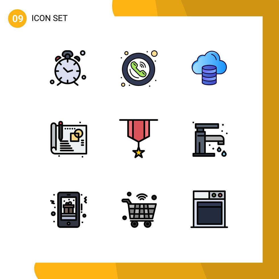 Group of 9 Filledline Flat Colors Signs and Symbols for badge process signs creative money Editable Vector Design Elements