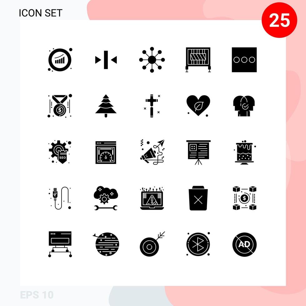 25 Thematic Vector Solid Glyphs and Editable Symbols of menu signaling media gate barrier Editable Vector Design Elements