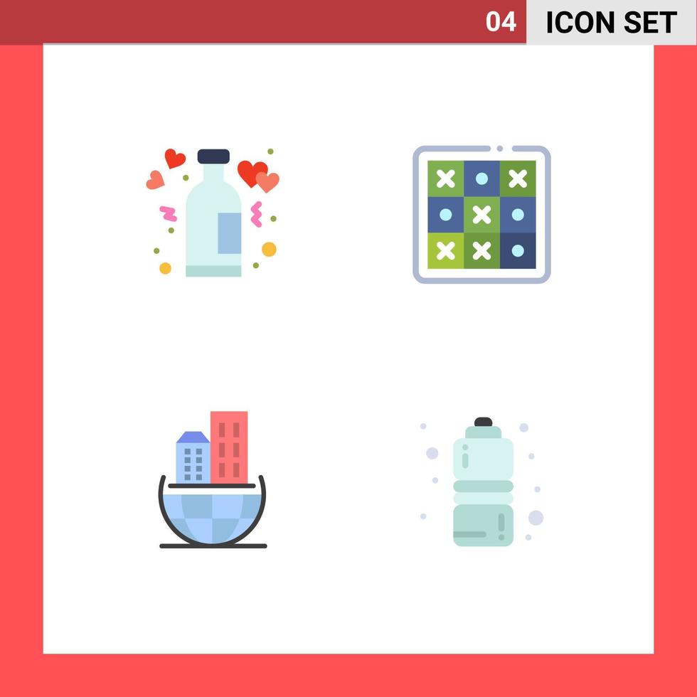 4 Universal Flat Icons Set for Web and Mobile Applications bottle game romance toe architecture Editable Vector Design Elements