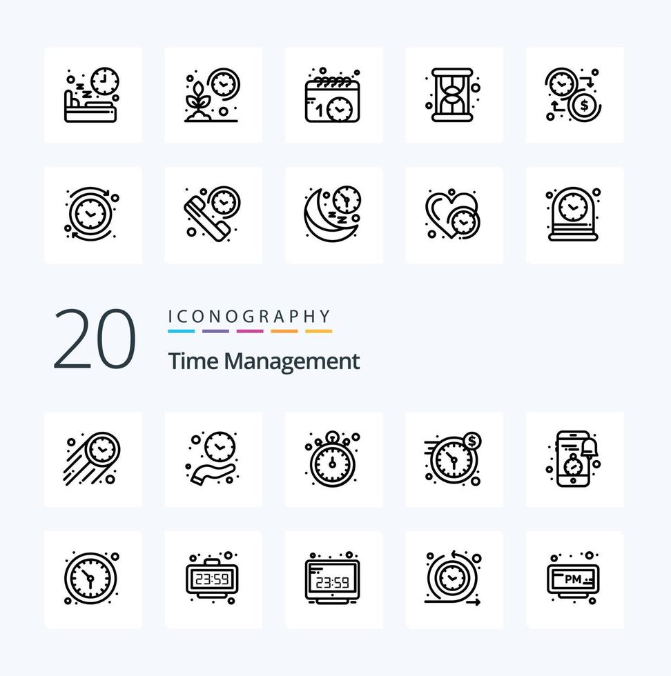20 Time Management Line icon Pack like mobile money save time dollar watch vector