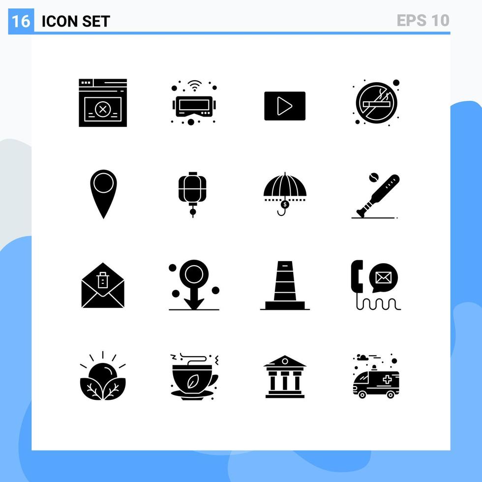 Stock Vector Icon Pack of 16 Line Signs and Symbols for lantern guitar paly smoking no Editable Vector Design Elements