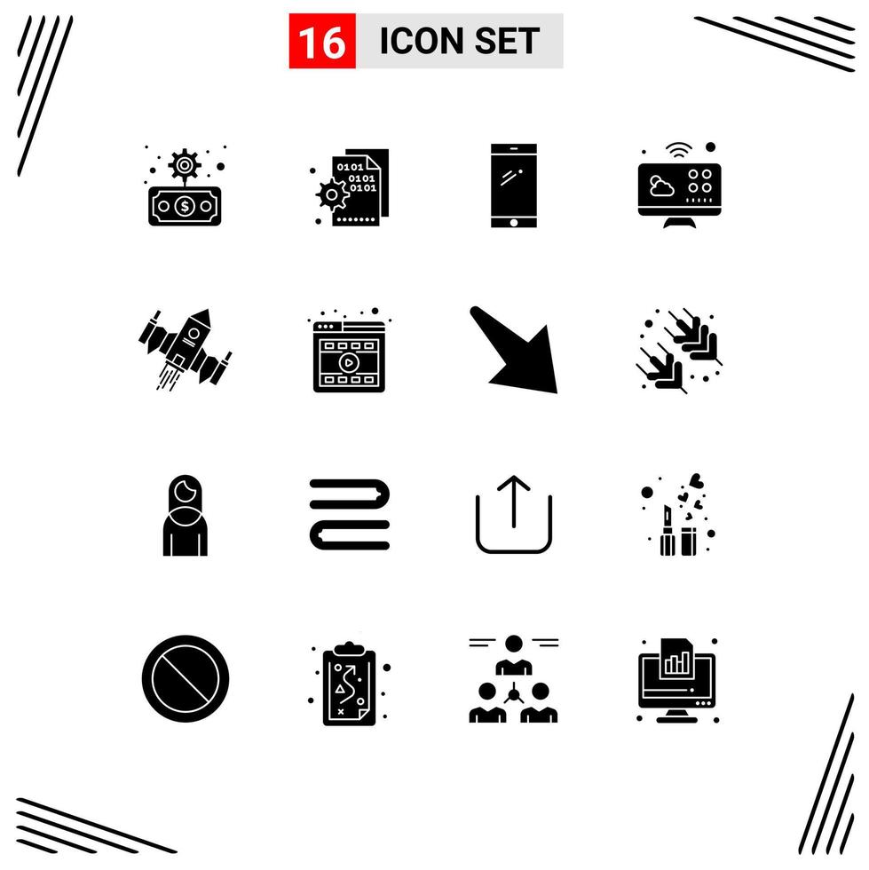 Modern Set of 16 Solid Glyphs Pictograph of internet of things connections setting communications huawei Editable Vector Design Elements