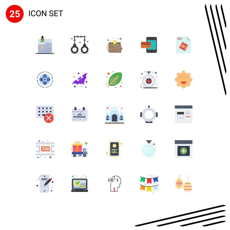 Group of 25 Modern Flat Colors Set for mobile card cash banking payment Editable Vector Design Elements