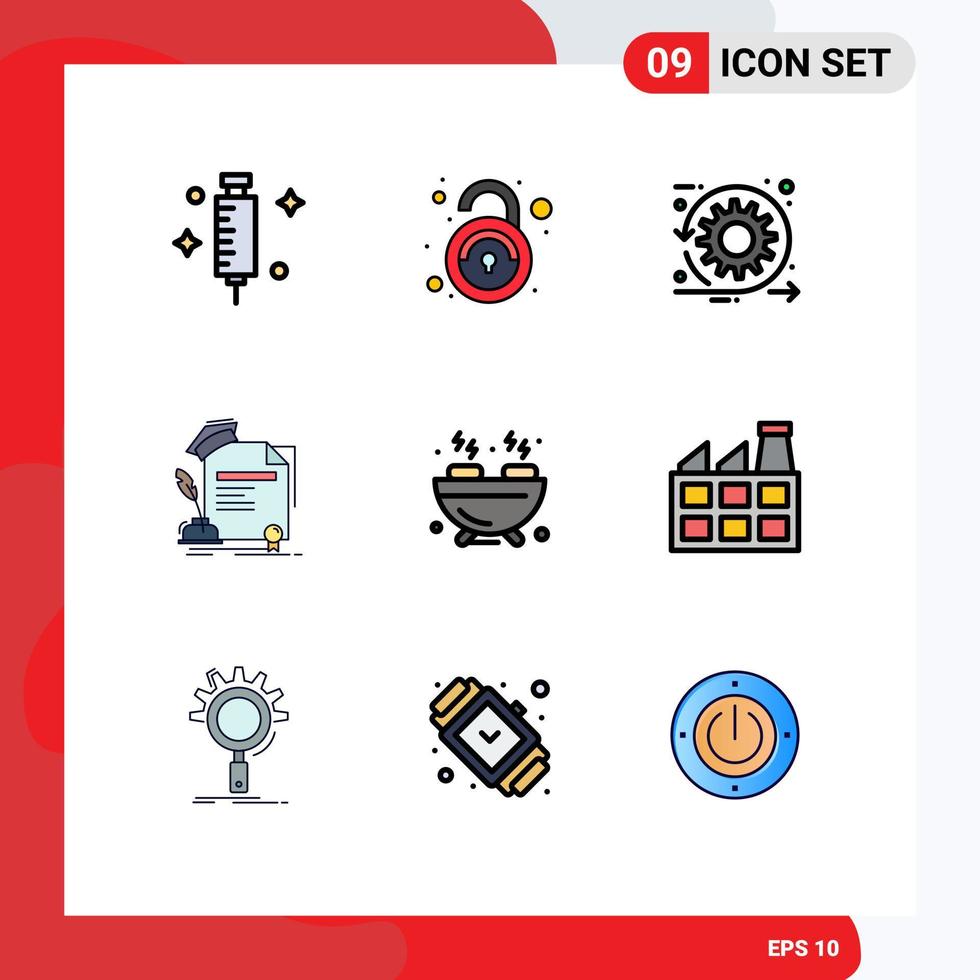 Pack of 9 creative Filledline Flat Colors of agreement education agile degree time Editable Vector Design Elements
