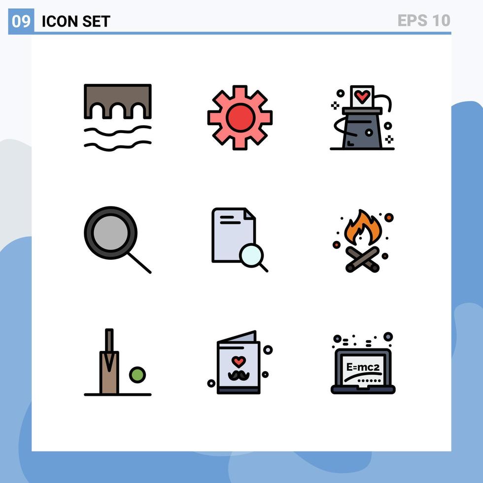 símbolos de iconos universales grupo de 9 colores planos de línea de relleno modernos de zoom de investigación búsqueda global mago elementos de diseño de vectores editables