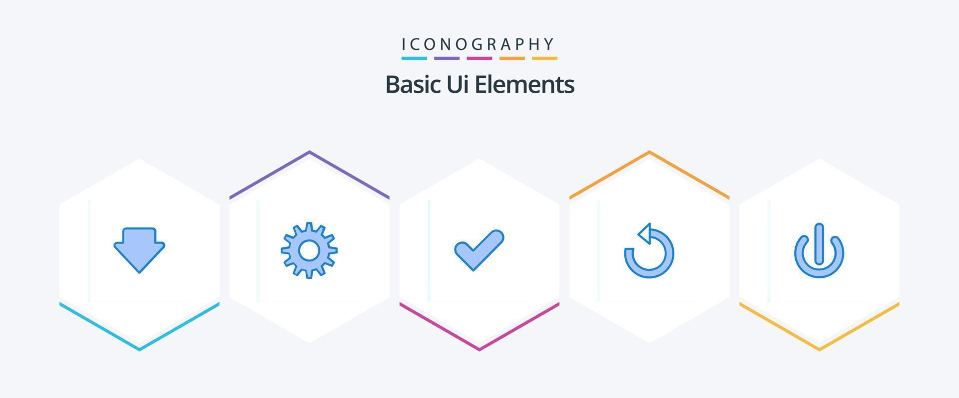 Basic Ui Elements 25 Blue icon pack including power. off. tick. button. rotate vector