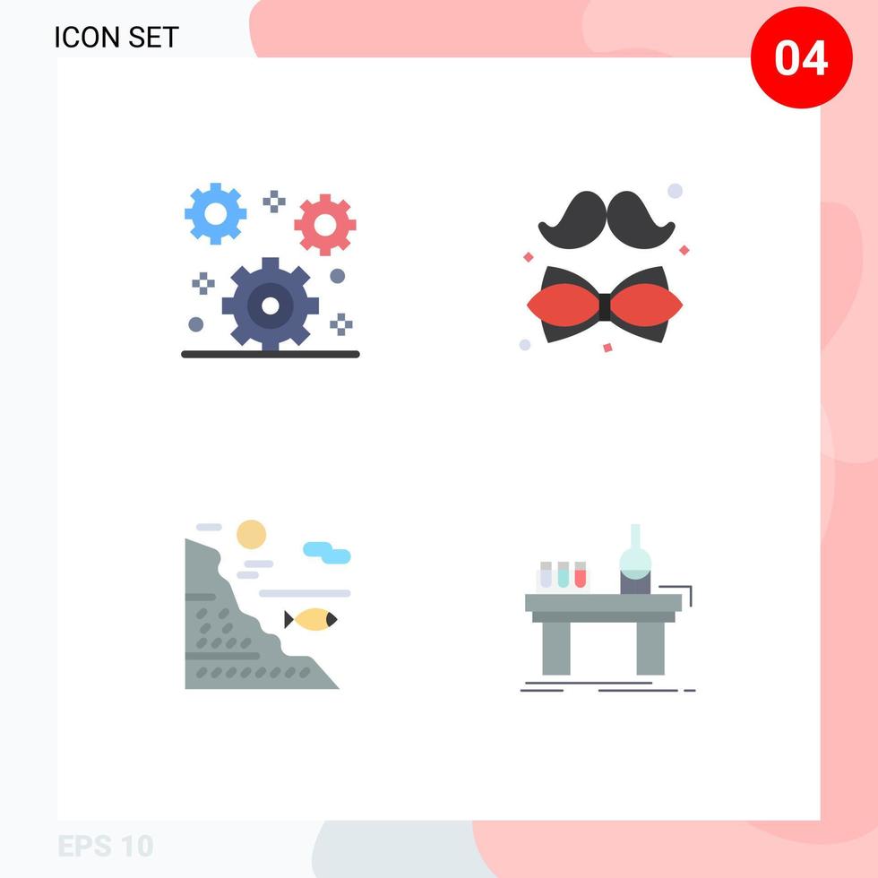 Set of 4 Modern UI Icons Symbols Signs for cog under setting tie fish Editable Vector Design Elements