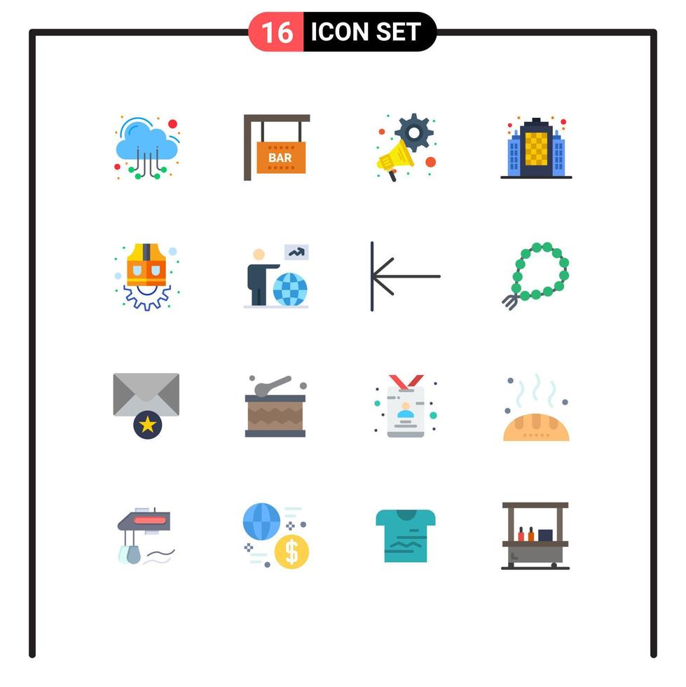 16 User Interface Flat Color Pack of modern Signs and Symbols of gear labor marketing jacket estate Editable Pack of Creative Vector Design Elements