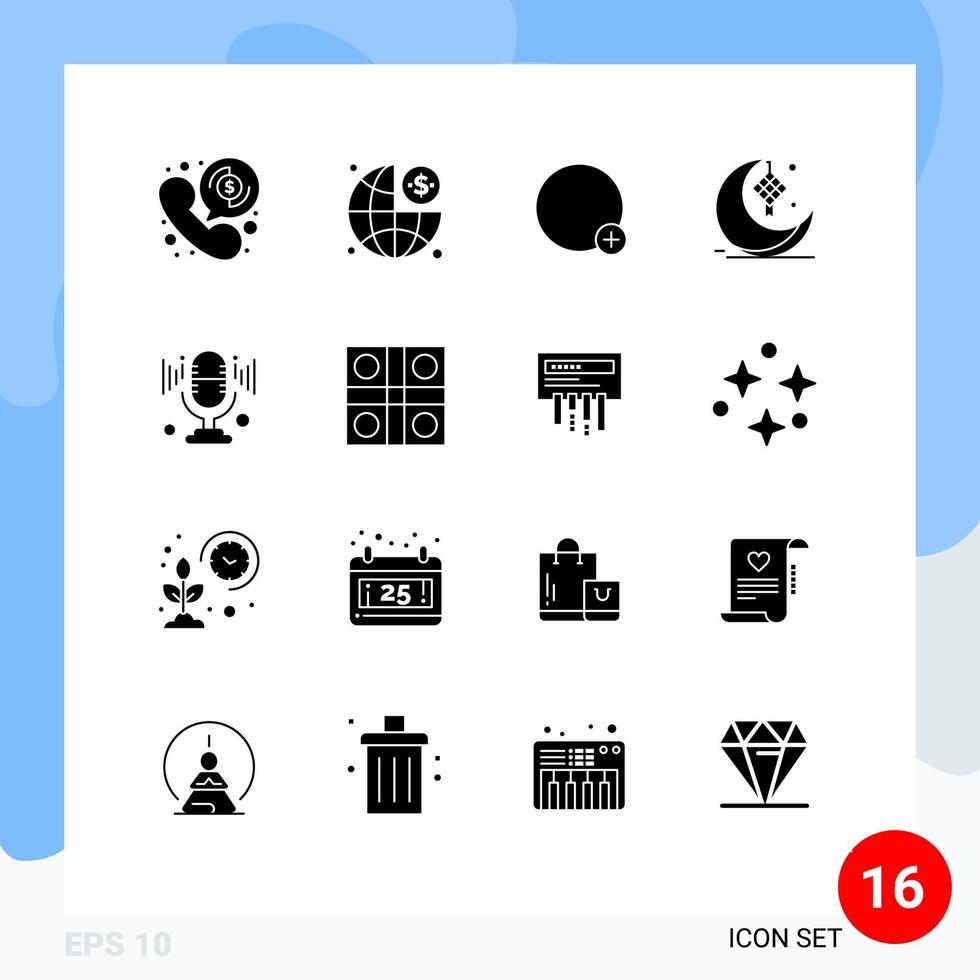 paquete de línea vectorial editable de 16 glifos sólidos simples de cinta de micrófono decoración básica luna elementos de diseño vectorial editables vector