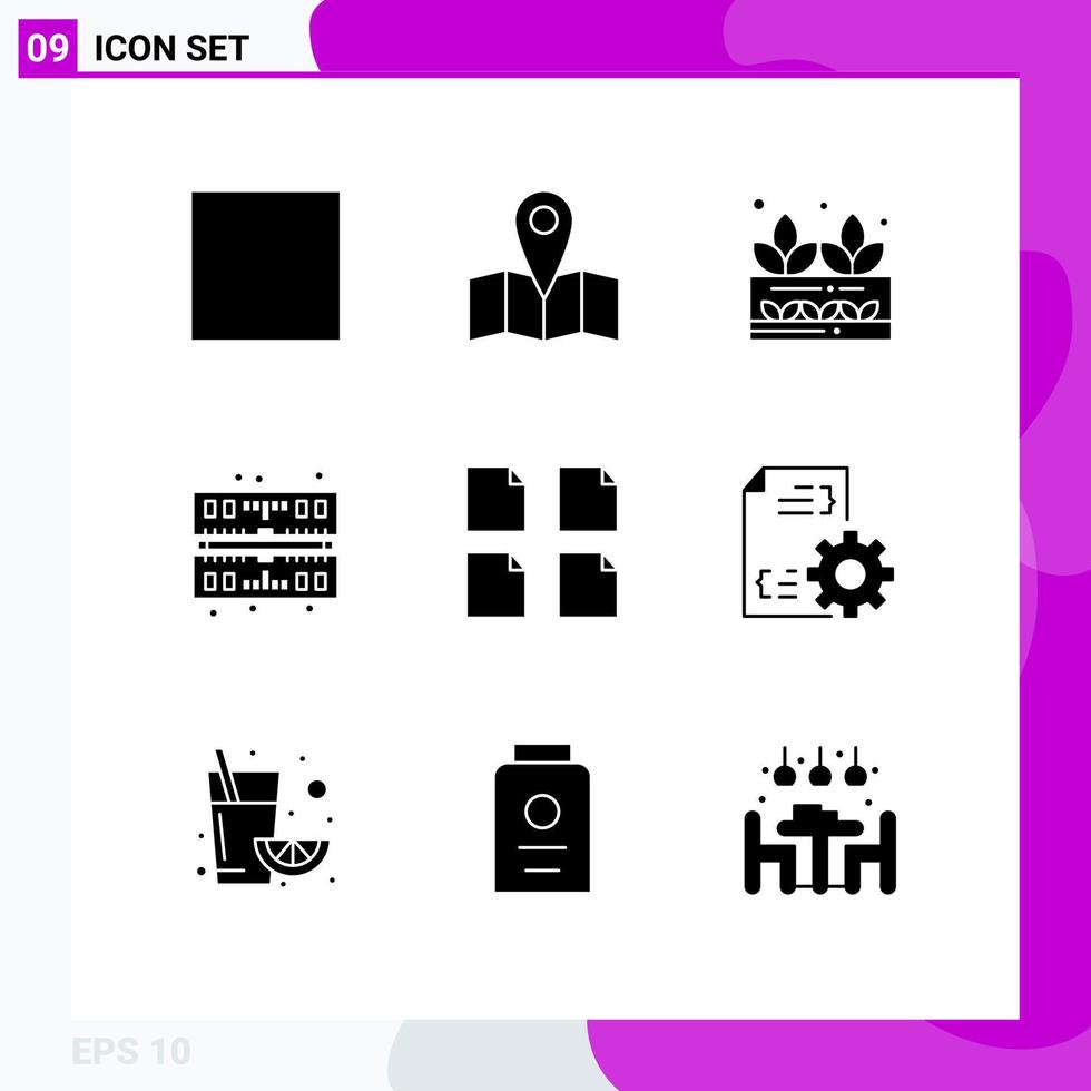 Set of 9 Modern UI Icons Symbols Signs for management development computer develop files Editable Vector Design Elements