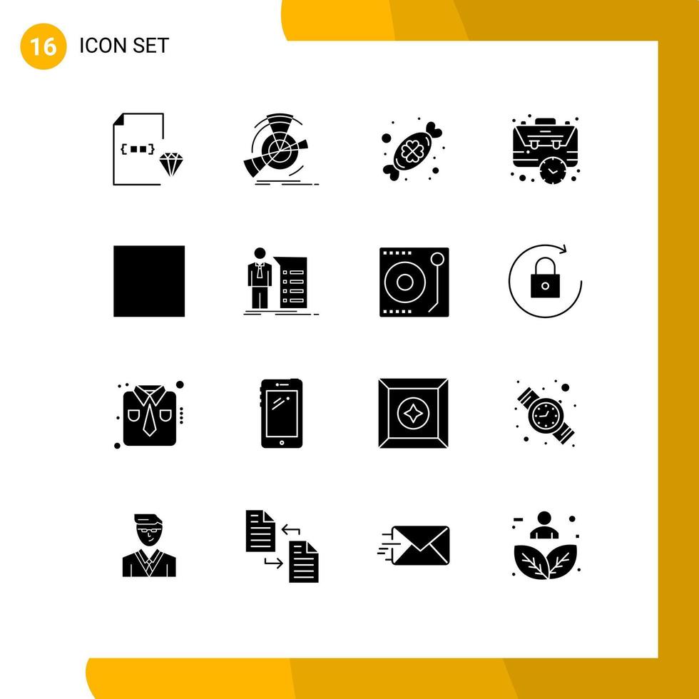 Set of 16 Vector Solid Glyphs on Grid for management business point bag day Editable Vector Design Elements