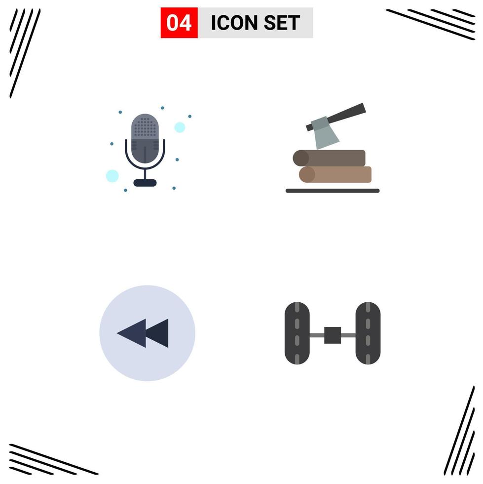 4 Creative Icons Modern Signs and Symbols of mic rewind ax wood van Editable Vector Design Elements