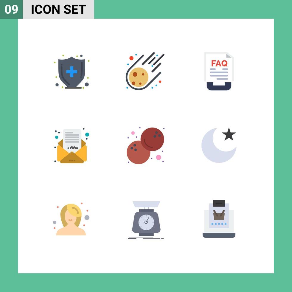 Group of 9 Flat Colors Signs and Symbols for food mail contact letter business mail Editable Vector Design Elements