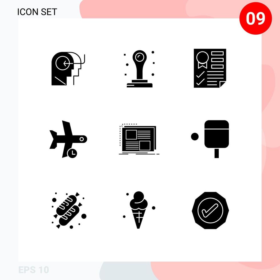 9 Universal Solid Glyphs Set for Web and Mobile Applications content transport document plane delay Editable Vector Design Elements