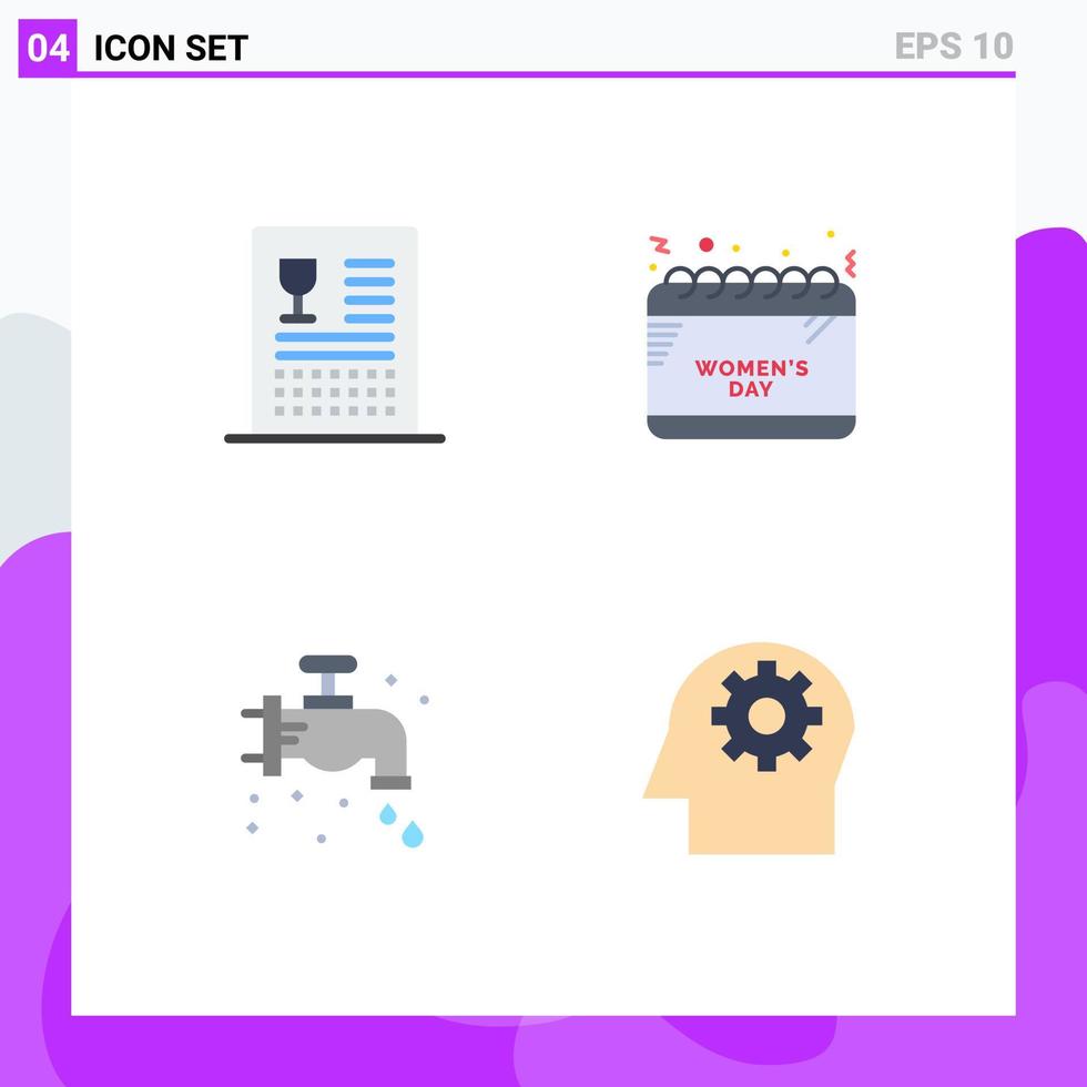4 Thematic Vector Flat Icons and Editable Symbols of catalog faucet food schedule plumber Editable Vector Design Elements
