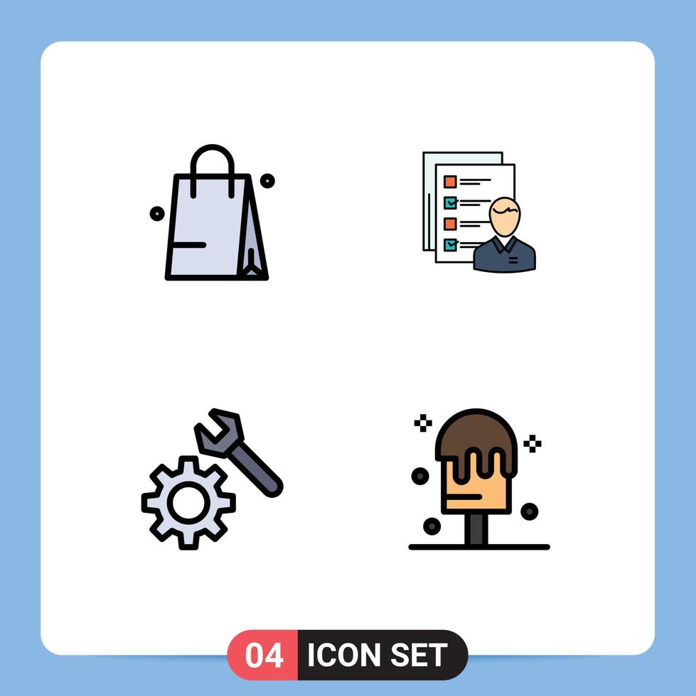 4 Thematic Vector Filledline Flat Colors and Editable Symbols of handbeg resume profile employee setting Editable Vector Design Elements