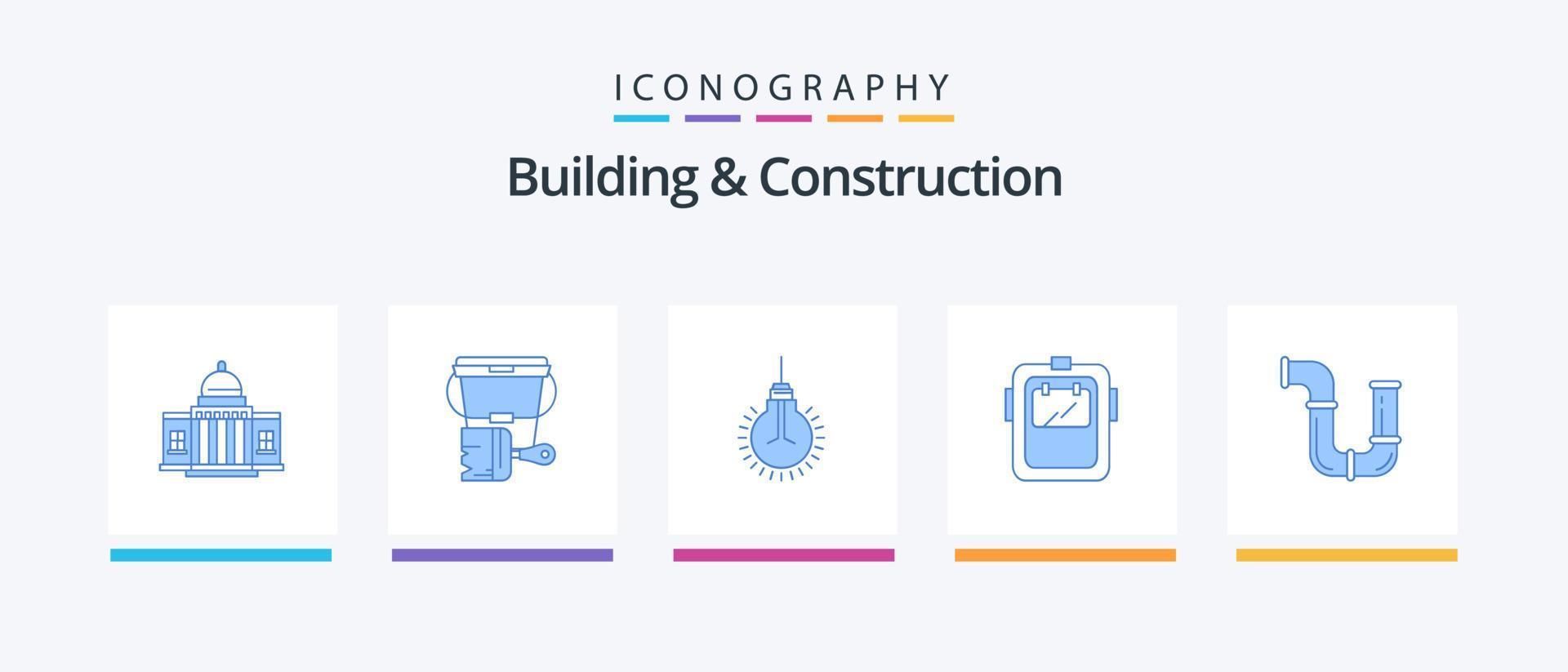 Building And Construction Blue 5 Icon Pack Including welding. suggestion. bucket. tips. bulb. Creative Icons Design vector