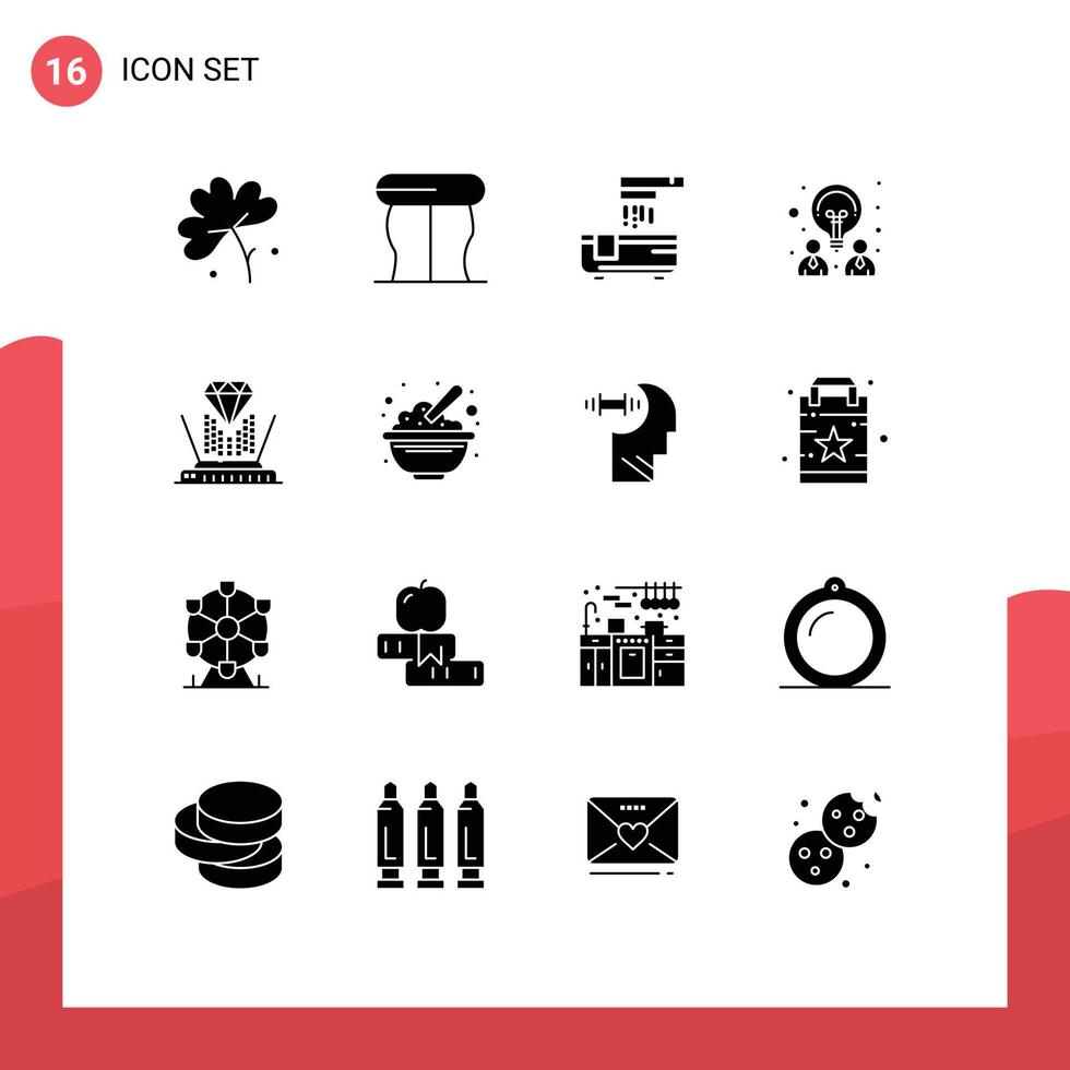 Modern Set of 16 Solid Glyphs and symbols such as technology hologram bathroom partnership design Editable Vector Design Elements