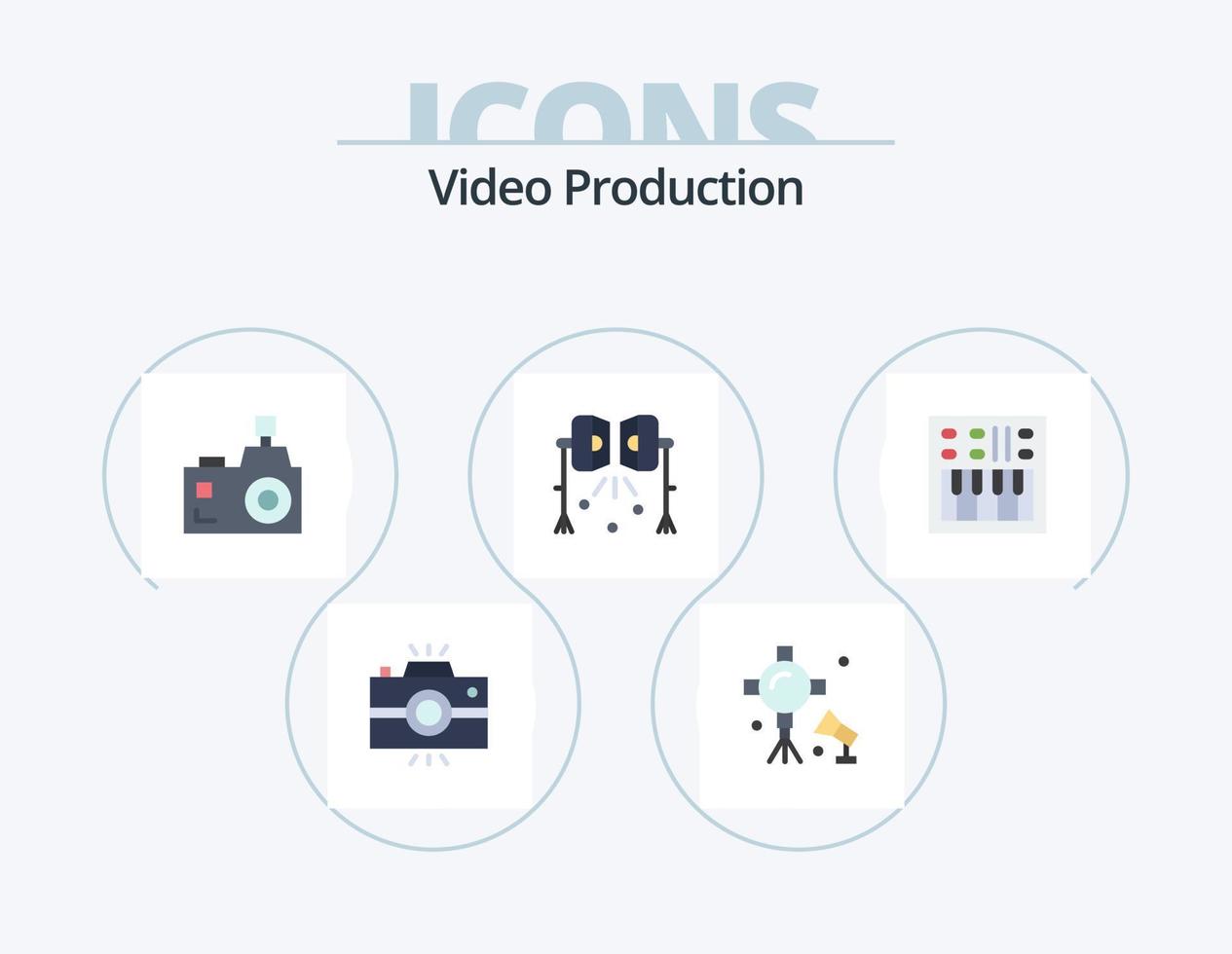 Video Production Flat Icon Pack 5 Icon Design. open volume. amplifier. photographer. studio lights. spotlight vector