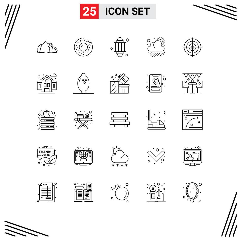Line Pack of 25 Universal Symbols of goal weather islam sun cloud Editable Vector Design Elements