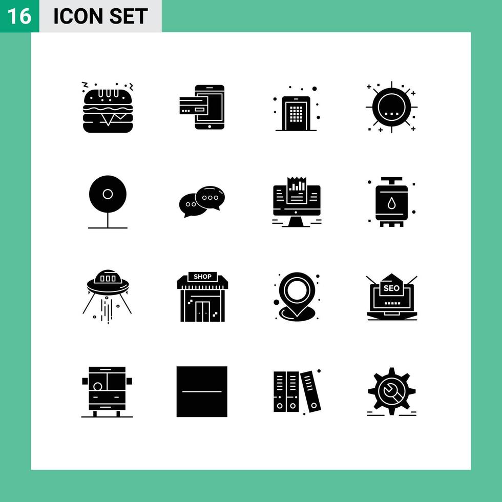 Pack of 16 creative Solid Glyphs of summer pin code mobile pin code Editable Vector Design Elements