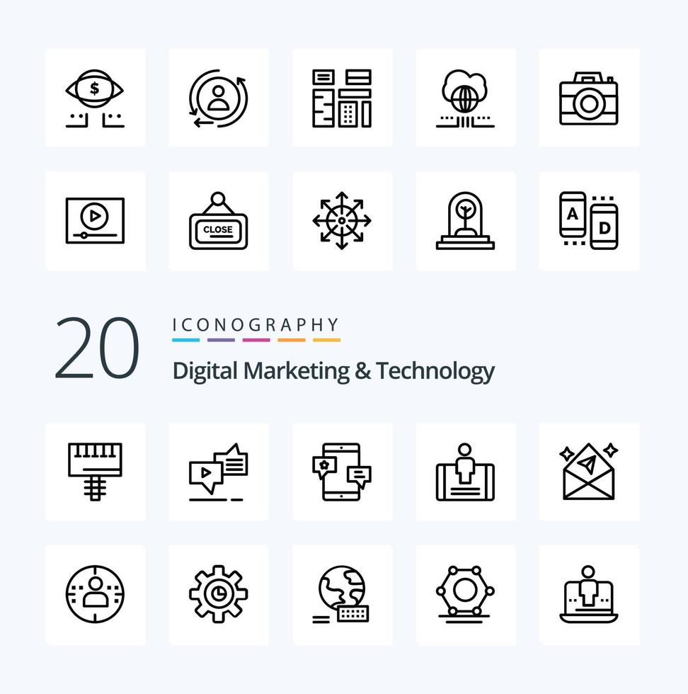 20 Digital Marketing And Technology Line icon Pack like social engagement speech customer network vector