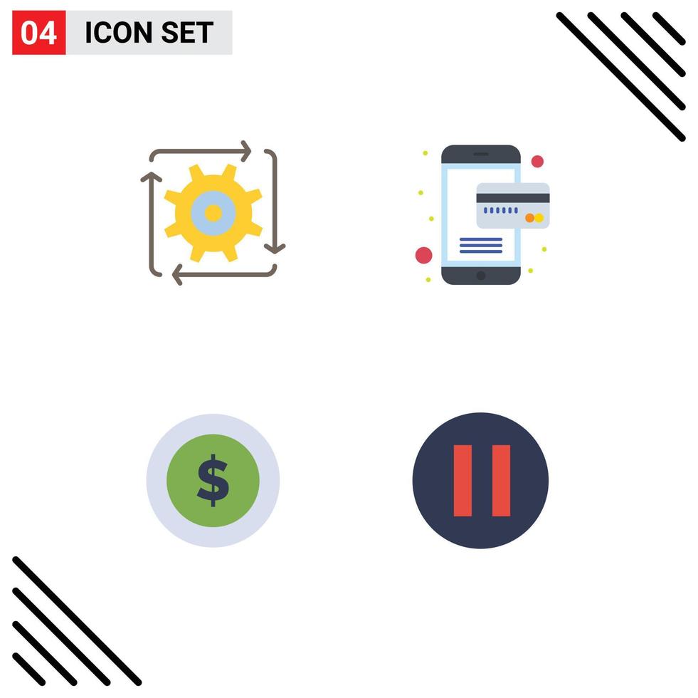 Editable Vector Line Pack of 4 Simple Flat Icons of workflow badge flow online wreath Editable Vector Design Elements