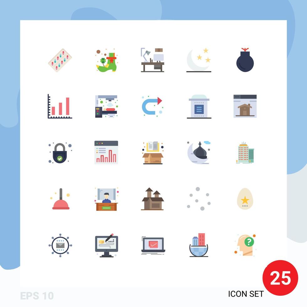 Editable Vector Line Pack of 25 Simple Flat Colors of gun moon table half moon designer Editable Vector Design Elements