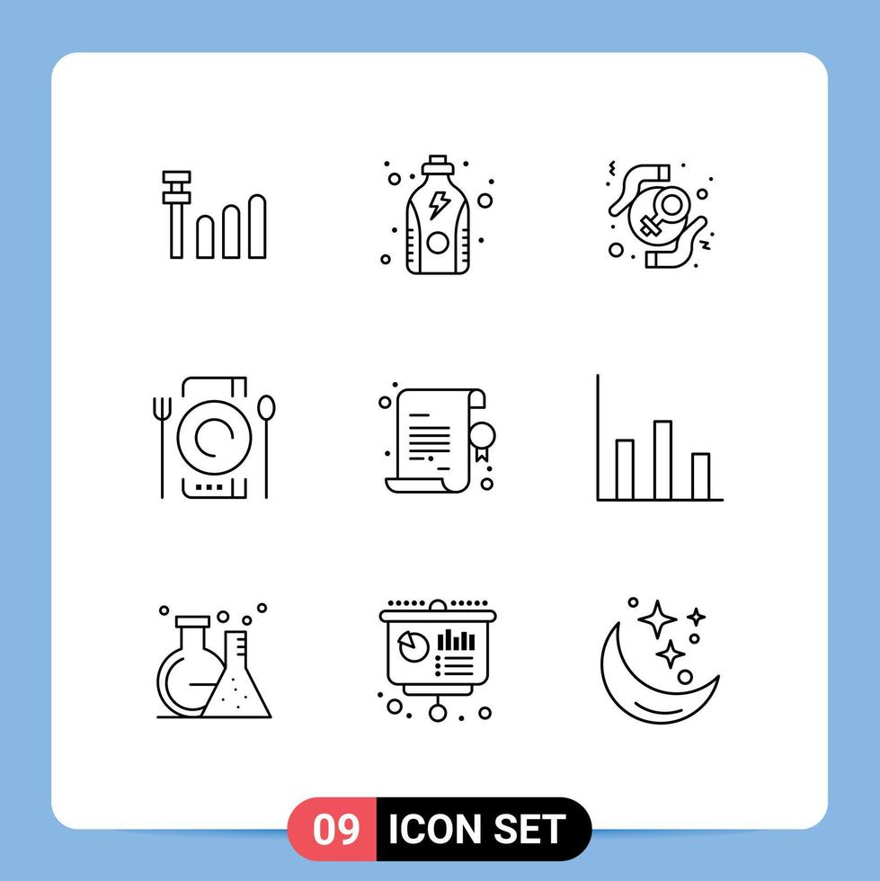 Group of 9 Outlines Signs and Symbols for diploma back to school protection restaurant catering Editable Vector Design Elements