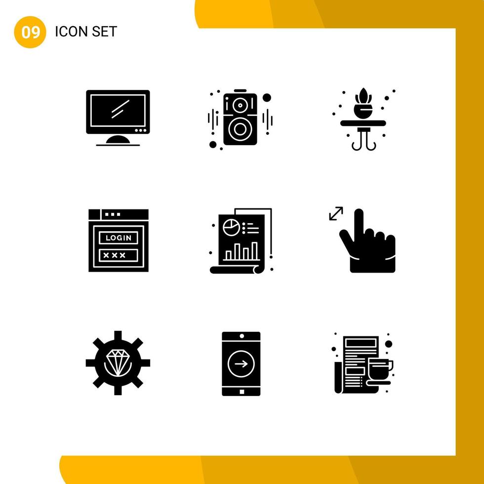 User Interface Pack of 9 Basic Solid Glyphs of chart medical home web security password Editable Vector Design Elements
