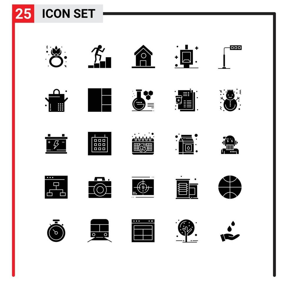 Pack of 25 creative Solid Glyphs of tower construction education room urinal Editable Vector Design Elements
