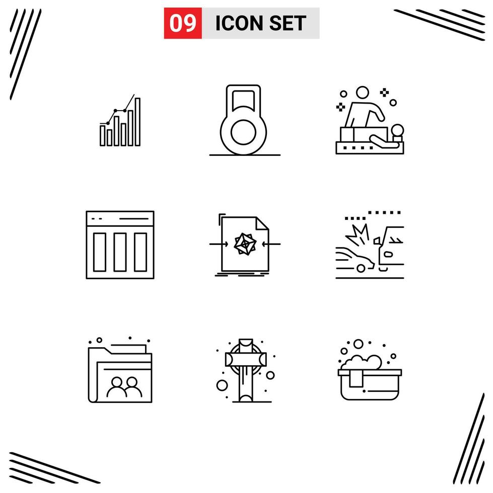 Pack of 9 Modern Outlines Signs and Symbols for Web Print Media such as document interface massage content columns Editable Vector Design Elements