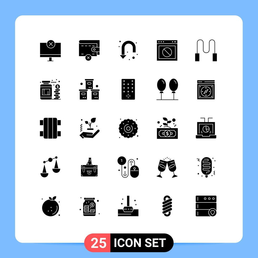 25 Universal Solid Glyphs Set for Web and Mobile Applications rope web arrow warning app Editable Vector Design Elements