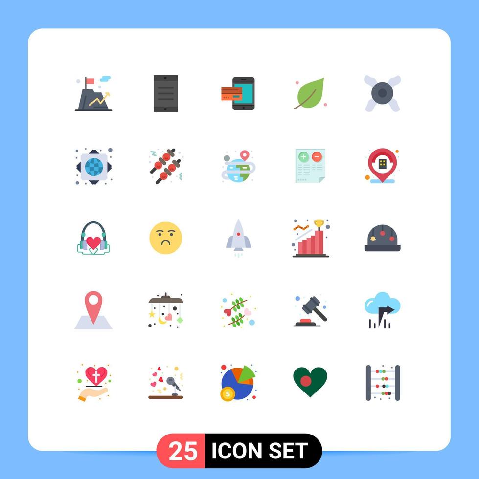 Group of 25 Flat Colors Signs and Symbols for nature ecology bank smartphone mobile Editable Vector Design Elements